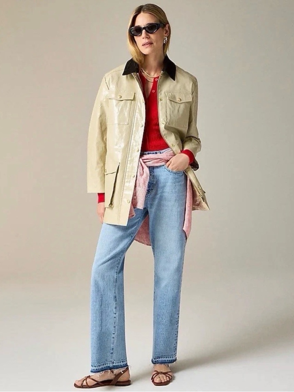 J. Crew Collection Laminated Linen Barn Jacket Cream Women’s XS